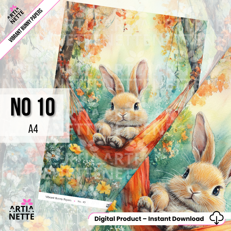 Vibrant Bunny A4 Papers – kolorowe papiery z króliczkami do scrapbookingu | 20 JPG