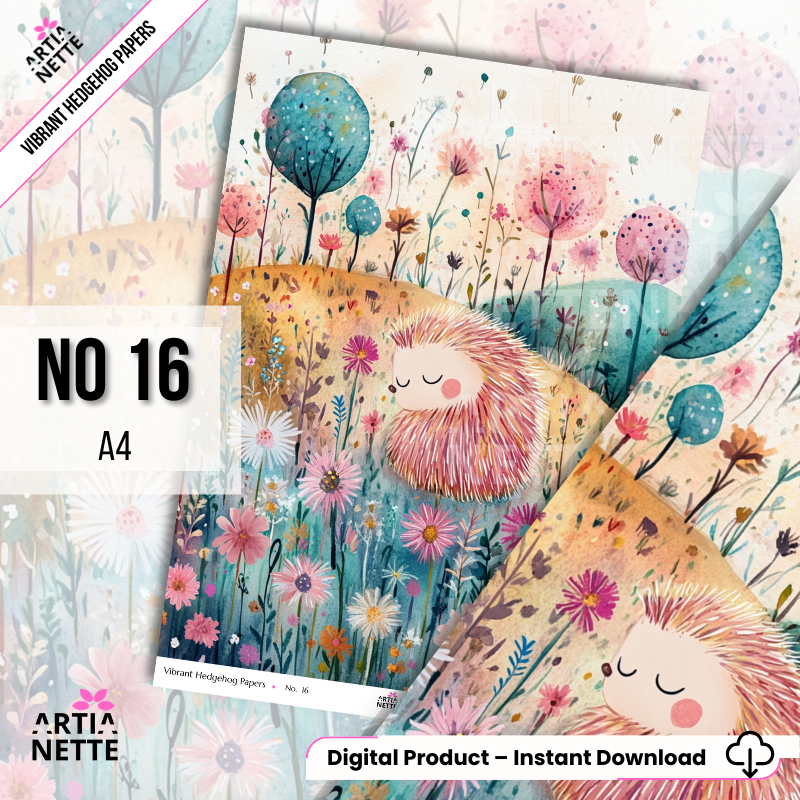 Vibrant Hedgehog Papers A4 – papiery z jeżykami, cute hedgehog digital paper, woodland animals | 20 JPG
