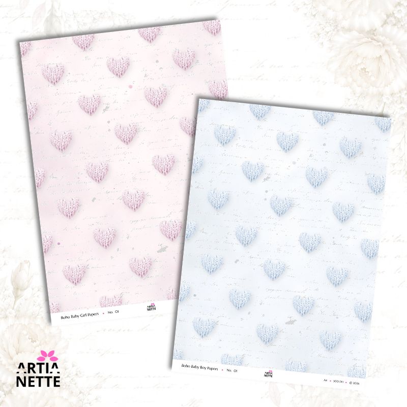 Papiery cyfrowe Boho Baby JPG A4 – pastelowe tła do scrapbookingu | Baby Girl & Boy