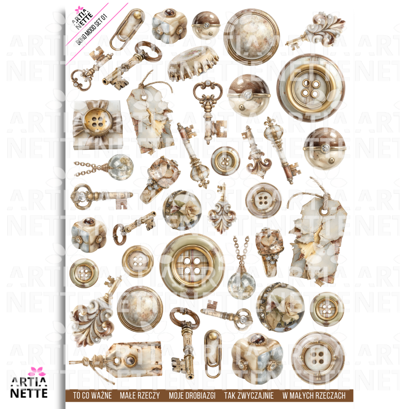 Boho Mood Clipart – vintage klucze, detale i dodatki SET 01 - 21 PNG + A4