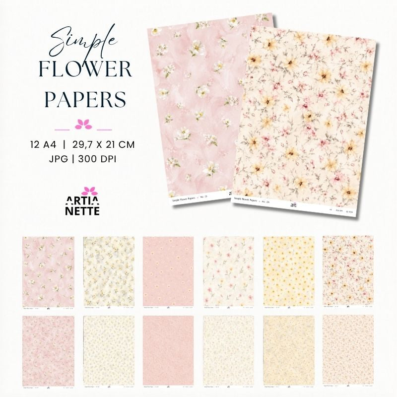 Simple Flower Papers | Delikatne Kwiatowe Papiery A4