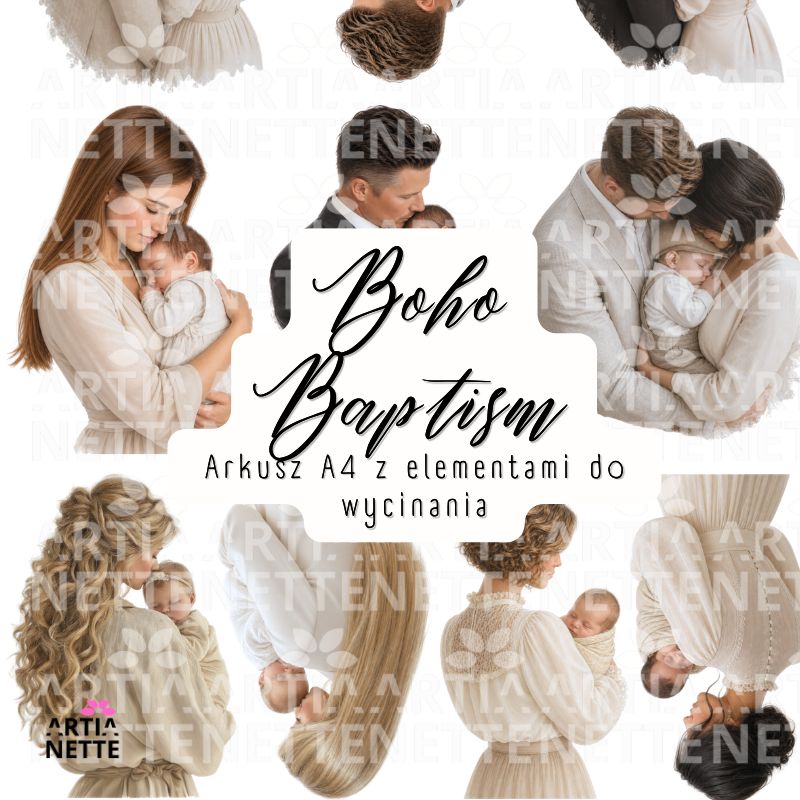 Rodzinne grafiki na Chrzest Święty do scrapbookingu – Boho Baptism Set 05 | arkusz A4 do wycinania