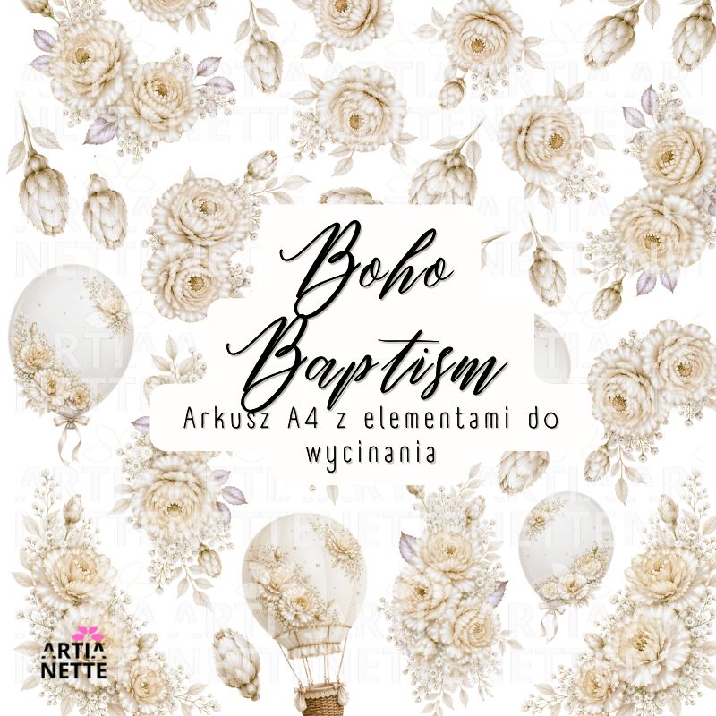 Kwiaty Boho do scrapbookingu – Boho Baptism Set 08 | kliparty PNG i arkusz A4
