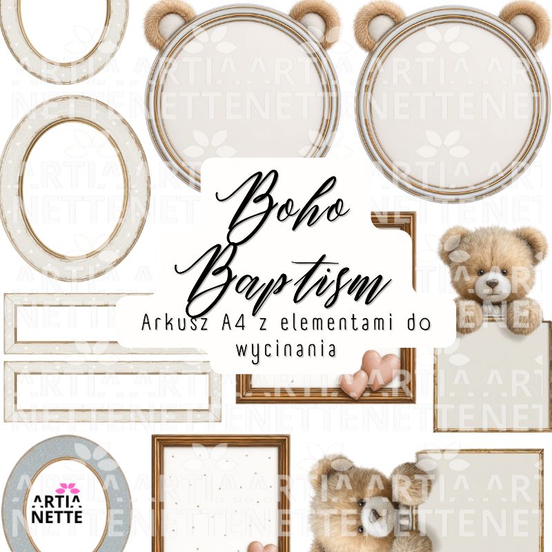 Boho baby scrapbook kit z klipartami PNG, papierami cyfrowymi i arkuszami do wycinania
