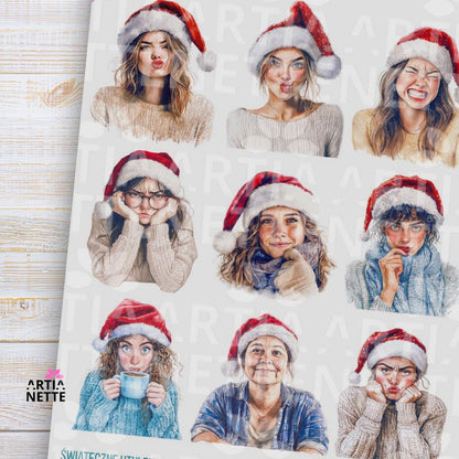 Cozy Christmas SET 05 A4 Sheet + 17 PNG Cliparts Feminine Christmas