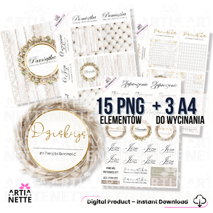 Boho Communion Collection – MEGA SET | A4 backgrounds, clipart and cutting sheets