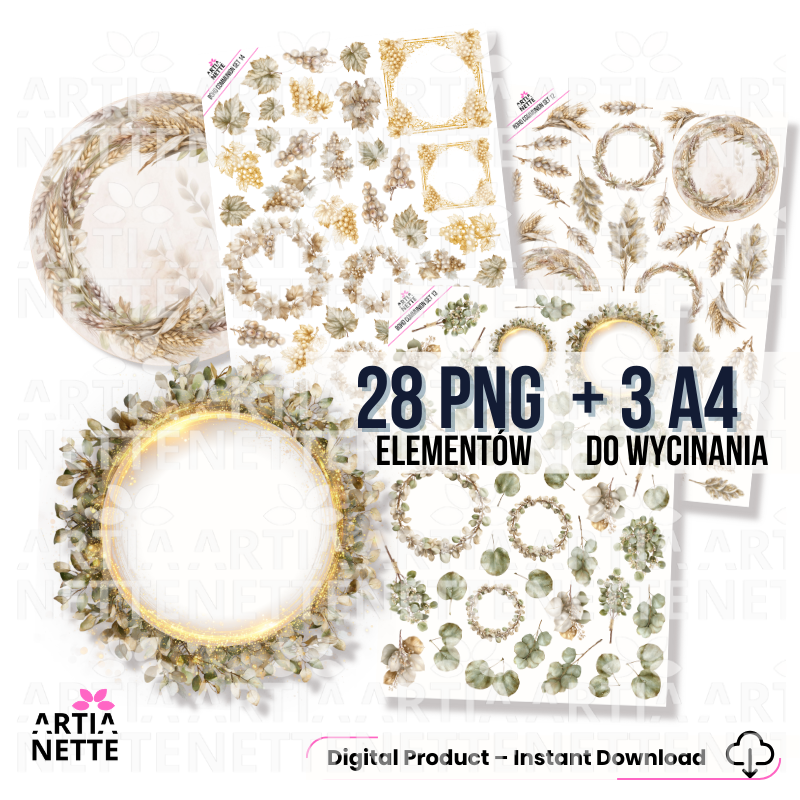 Boho Communion Collection – MEGA SET | A4 backgrounds, clipart and cutting sheets