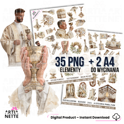 Boho Communion Collection – MEGA SET | A4 backgrounds, clipart and cutting sheets