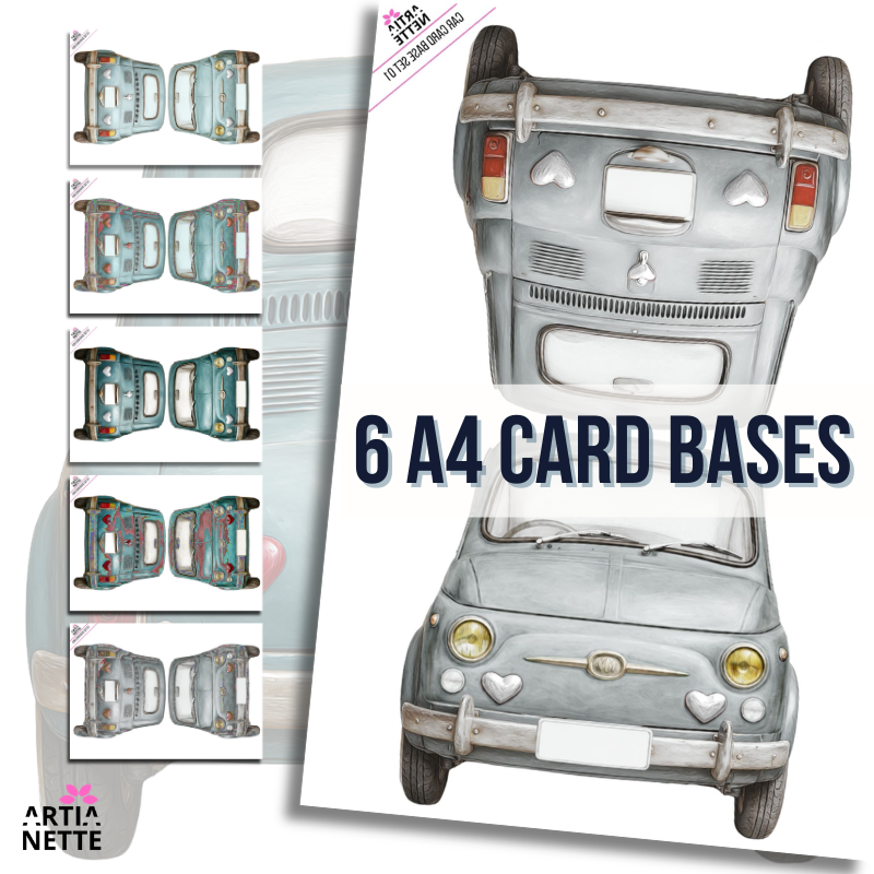Retro car card bases – foldable A4 printable cards | 6 designs | Car Card Base SET 01