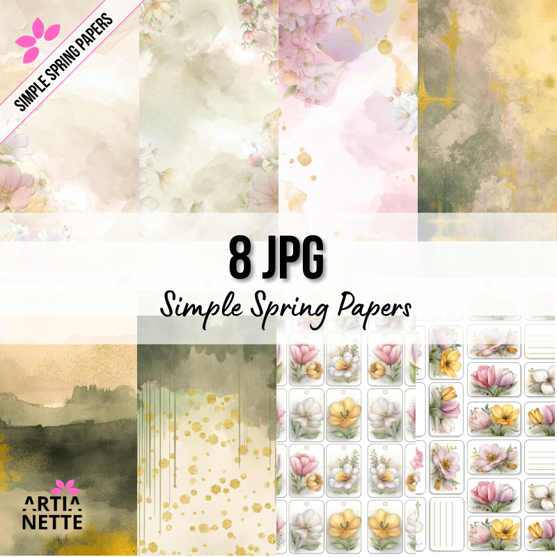 Simple Spring Papers – wiosenne tła akwarelowe A4 | 8 JPG