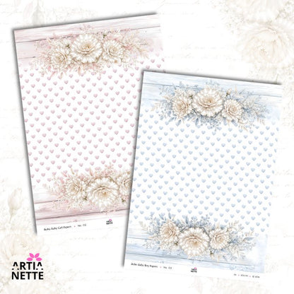 Papiery cyfrowe Boho Baby JPG A4 – pastelowe tła do scrapbookingu | Baby Girl & Boy