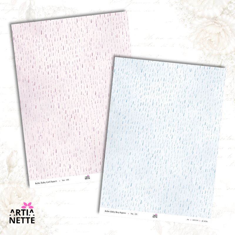 Papiery cyfrowe Boho Baby JPG A4 – pastelowe tła do scrapbookingu | Baby Girl & Boy