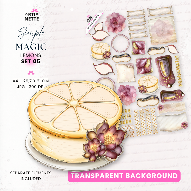 Cytrynowe ramki, etykiety i elementy journalingowe PNG – Simple Magic: Lemons Set 05