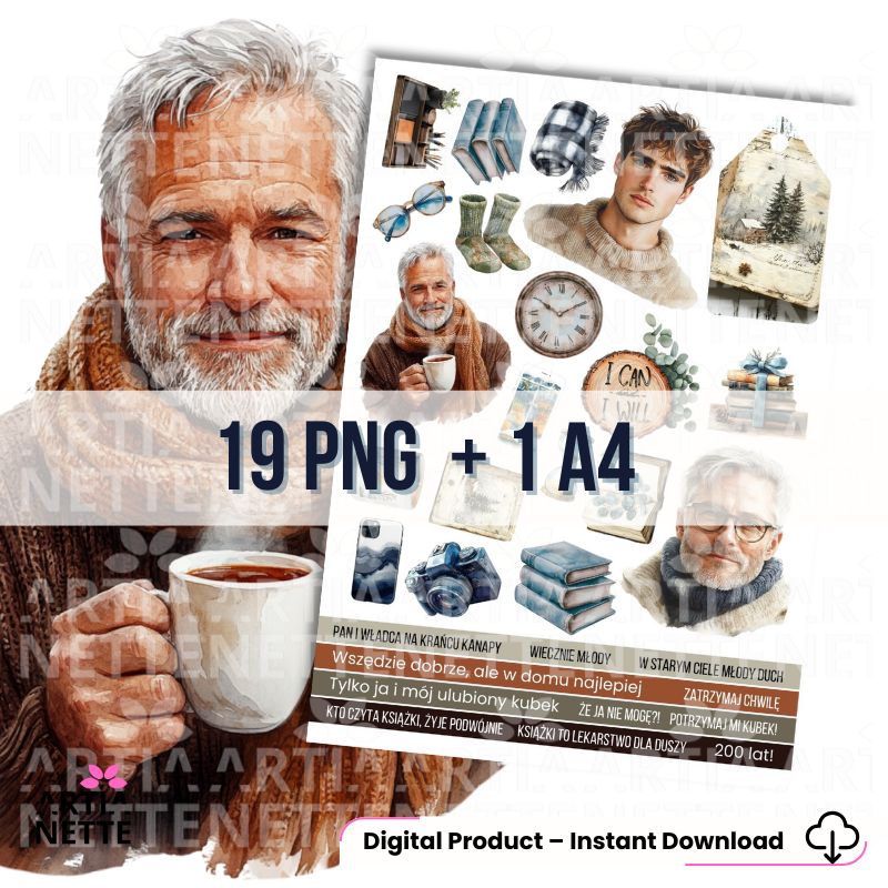 Cozy Winter Collection - Zestaw Akwarelowych Tła, 85 Clipartów i 9 Arkuszy do Wycinania