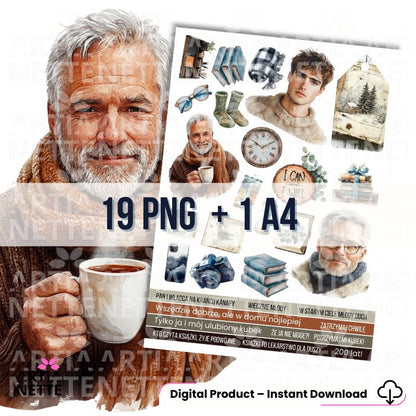 Cozy Winter Collection - Zestaw Akwarelowych Tła, 85 Clipartów i 9 Arkuszy do Wycinania