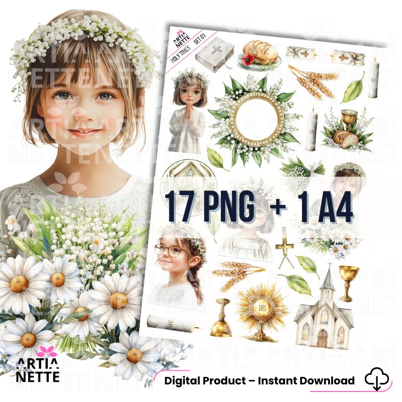 Holy Times SET 01 - 17 PNG + A4 sheet - Communion, communion girls