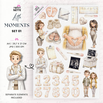 Pregnancy and Expecting a Baby Graphics for Scrapbooking – Little Moments Set 01 | 28 PNG Clipart and A4 Sheet