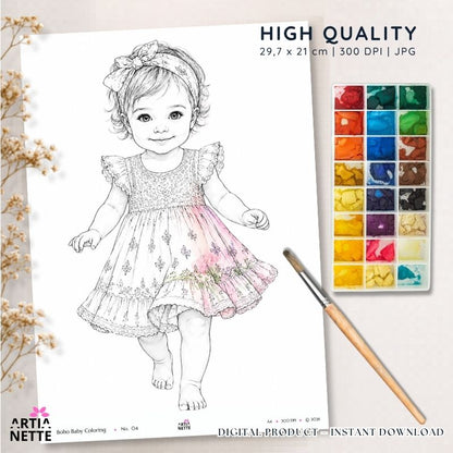 Boho Baby Coloring Pages A4 – 8 JPG coloring pages for printing