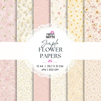 Simple Flower Papers | Delikatne Kwiatowe Papiery A4