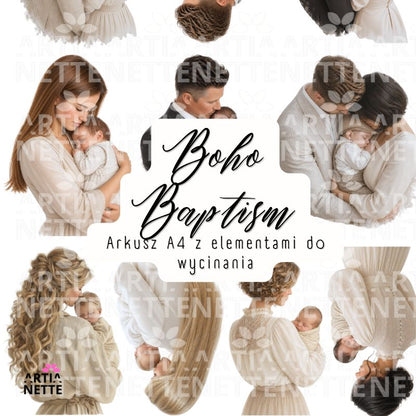 Boho Baptism Scrapbook Bundle - baby papers, for christening - mega set