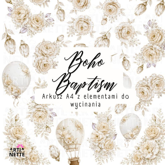 Kwiaty Boho do scrapbookingu – Boho Baptism Set 08 | kliparty PNG i arkusz A4